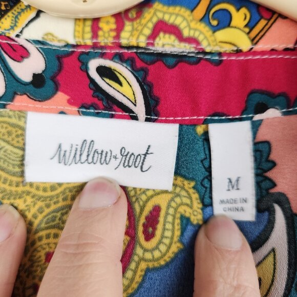 Womens Bell Sleeve Open Tie Front Kimono Medium Paisley Boho Whimsy Fairy Ruffle - Picture 9 of 11